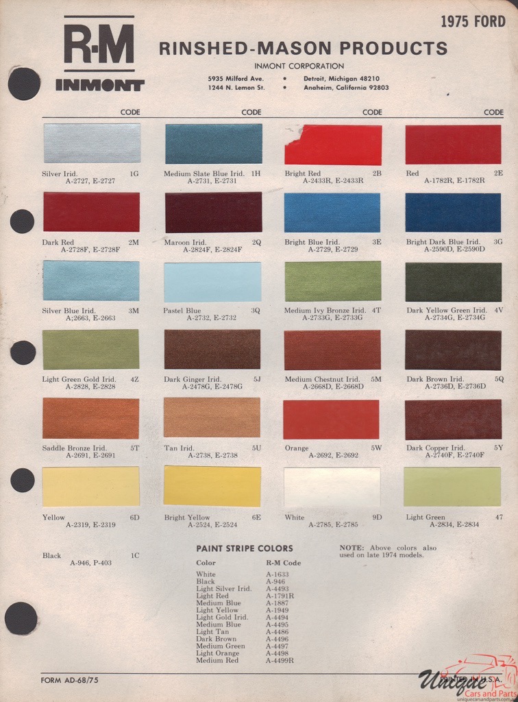 1975 Ford Paint Charts Rinshed-Mason